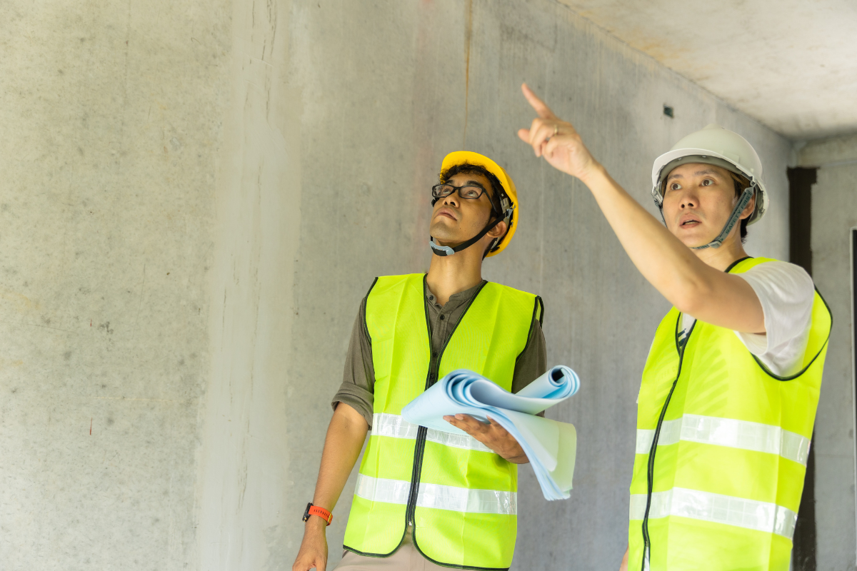 Contractor inspecting damage