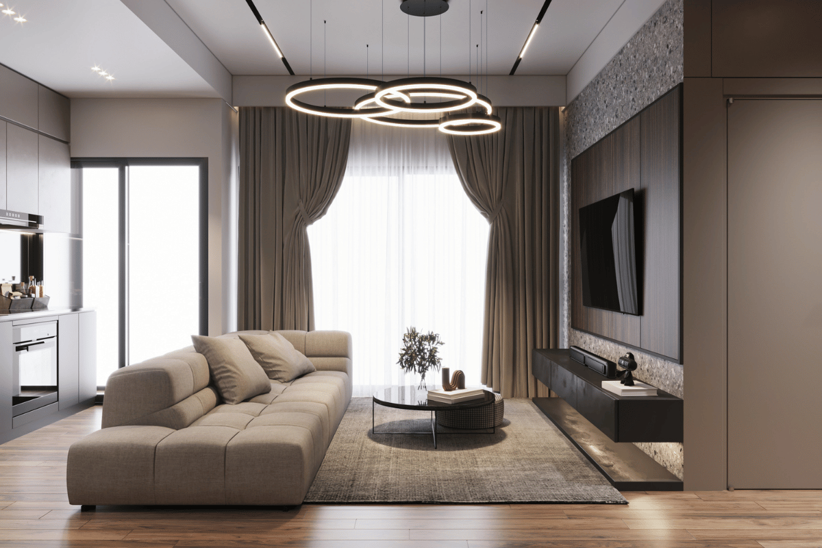 open concept living room natural light