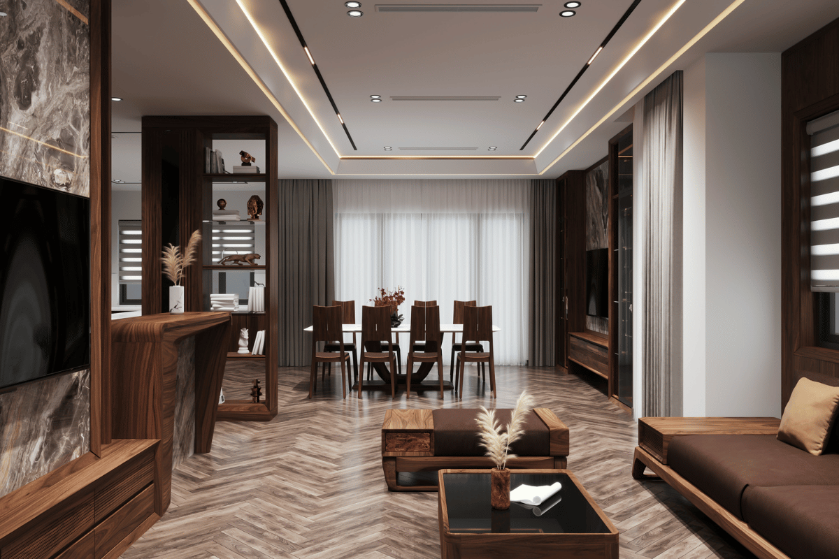 open plan living room area rug zoning