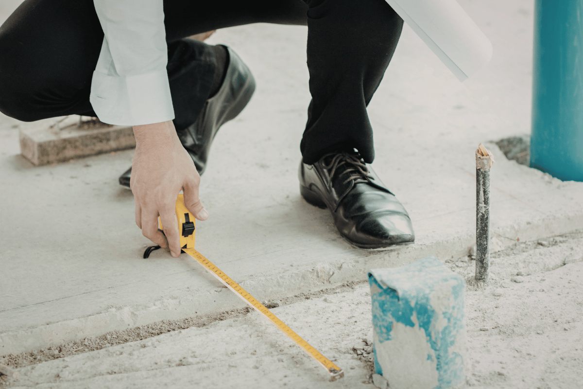 measuring backyard path marking stakes string