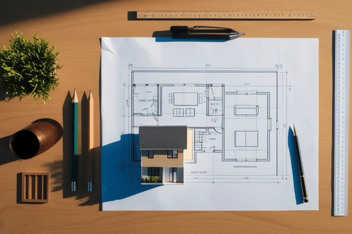 home renovation blueprint planning desk