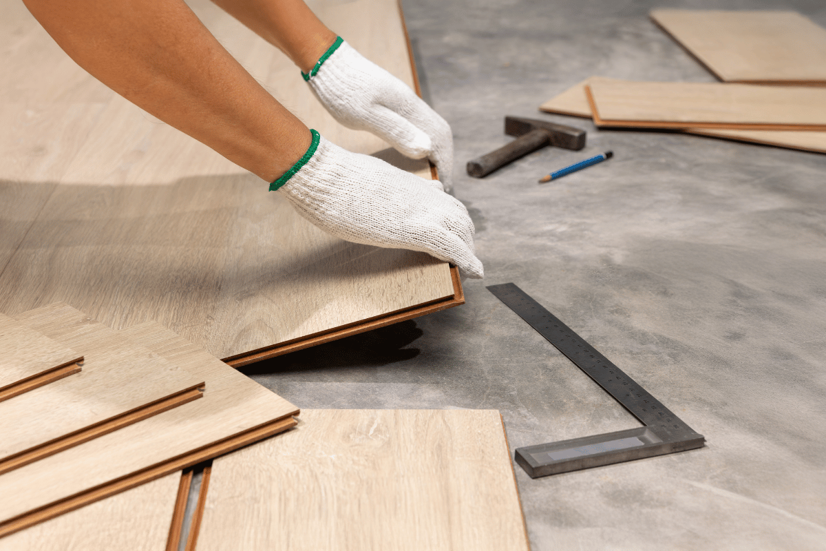 luxury vinyl plank flooring basement close up