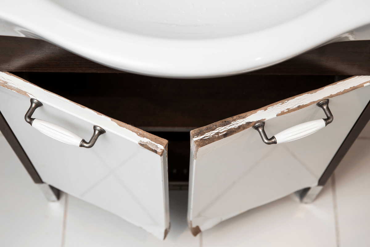 water damage sink cabinet