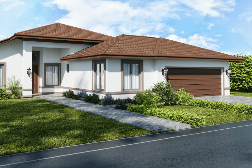 modern suburban house exterior curb appeal garden driveway Canada style