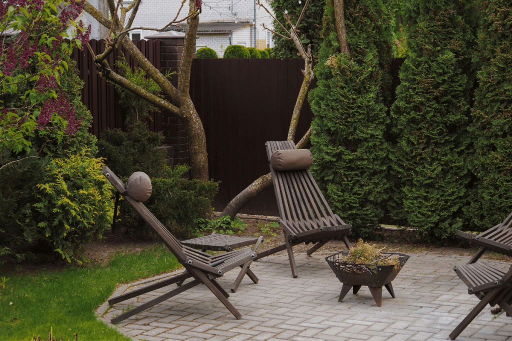 raised concrete patio backyard modern home