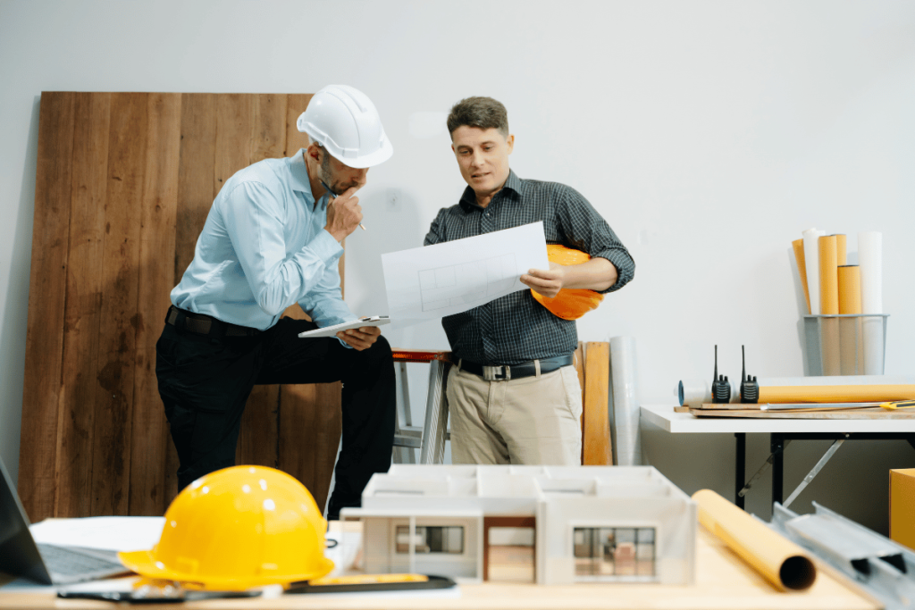contractor discussing plans kitchen renovation