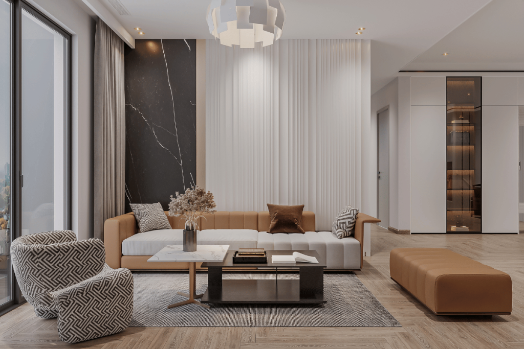 modern finished basement vinyl flooring living room